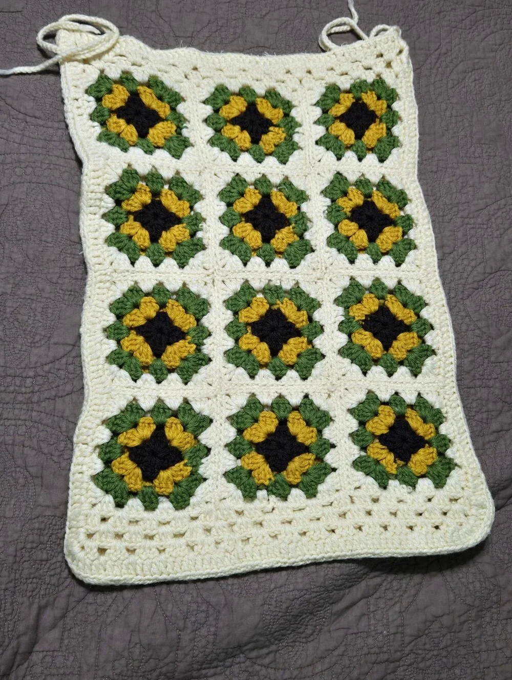 Vintage Granny Square Crochet Pillow Cover, floral sunflower, cover only